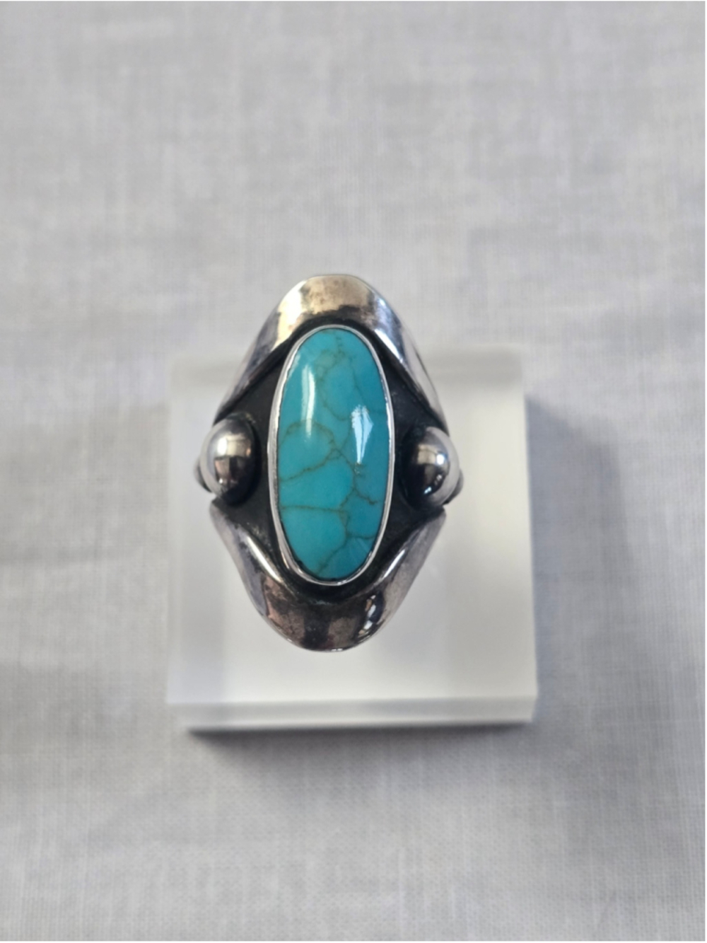 Vintage HOB House of Bangles Sterling Silver Turquoise Shield Ring Brutalist Mod